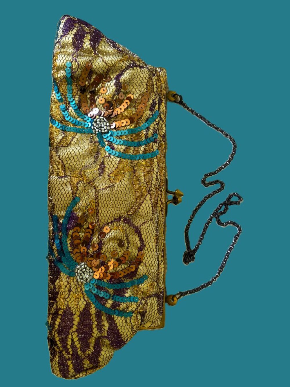 Arden B Designer Shoulder Clutch Spider/Firework Netting Motif Silk Interior EUC